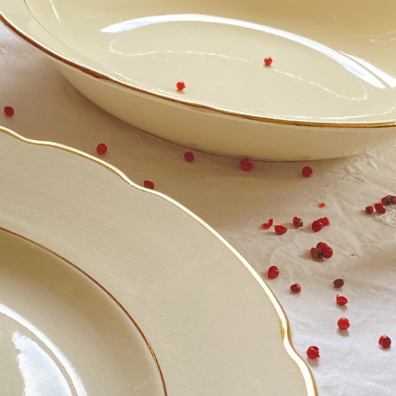 Image 1 of Lot De 3 Plats De Service Digoin Sarreguemines Faïence Ancienne Couleur Beige Et Dorure