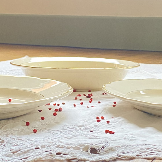 Image 1 of Lot De 3 Plats De Service Digoin Sarreguemines Faïence Ancienne Couleur Beige Et Dorure