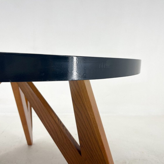 Image 1 of Table basse Mid Century en verre brillant et bois