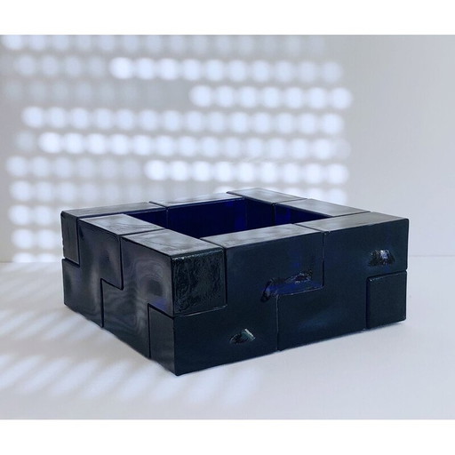 Centre de table vintage en verre bleu de Murano, Italie 1960