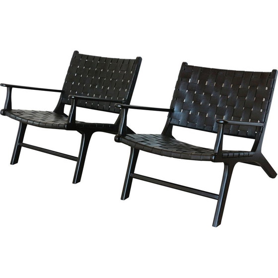 Image 1 of Paire de fauteuils vintage "Hollywood" en cuir noir par Olivier de Schrijver, Belgique