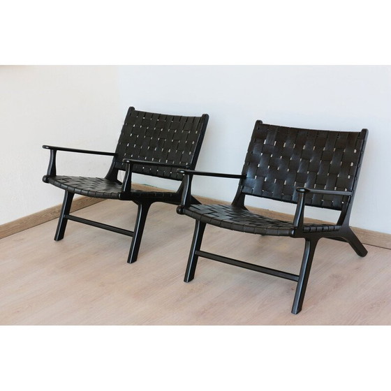 Image 1 of Paire de fauteuils vintage "Hollywood" en cuir noir par Olivier de Schrijver, Belgique