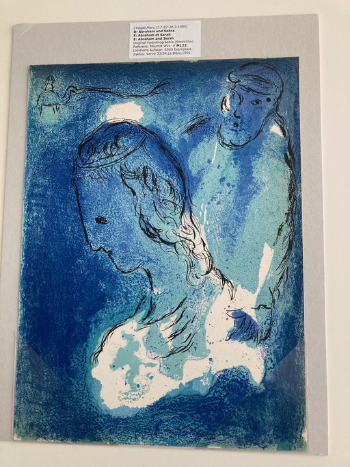 Marc Chagall Lithographie en couleurs Abraham et Sarah