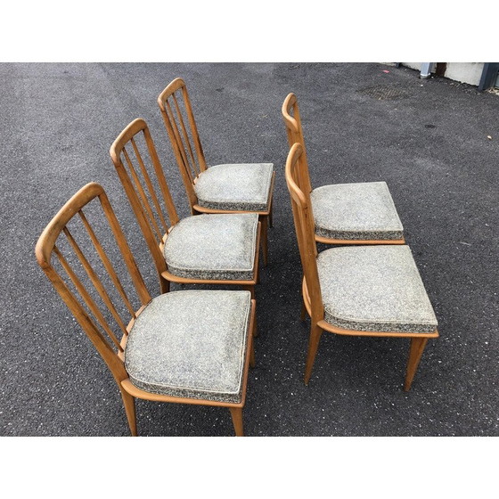 Image 1 of Ensemble de 5 chaises vintage avec sièges en simili-cuir moucheté par Charles Ramos, 1950