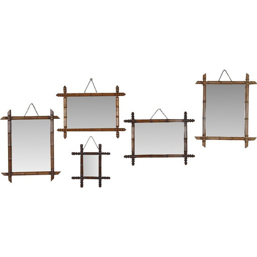 Ensemble de 5 miroirs muraux vintage en faux bambou, France