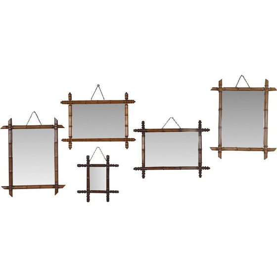 Image 1 of Ensemble de 5 miroirs muraux vintage en faux bambou, France
