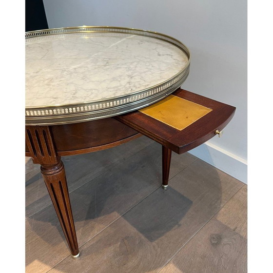 Image 1 of Table basse ronde vintage en acajou, laiton et marbre de Carrare blanc