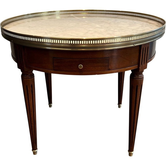 Image 1 of Table basse ronde vintage en acajou, laiton et marbre de Carrare blanc