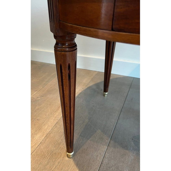 Image 1 of Table basse ronde vintage en acajou, laiton et marbre de Carrare blanc