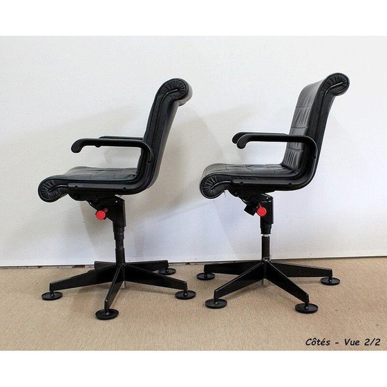 Image 1 of Paire de chaises de bureau en cuir vintage par Richard Sapper pour Knoll, 1979