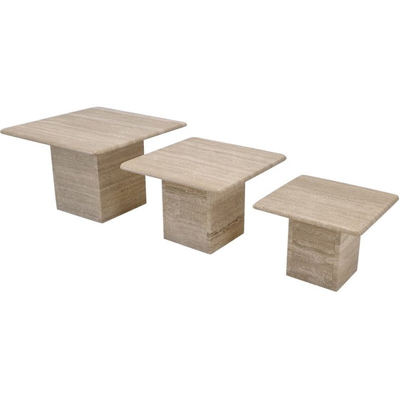 Image 1 of Ensemble de 3 tables basses vintage en travertin, Italie 1980