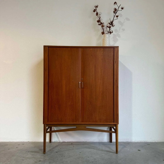 Image 1 of Vintage Danish Wall Cupboard Tambour Doors Teak