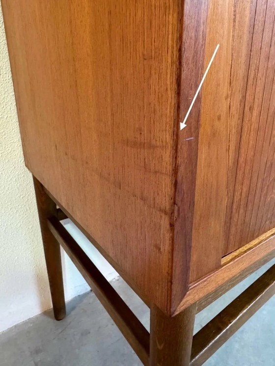 Image 1 of Vintage Danish Wall Cupboard Tambour Doors Teak