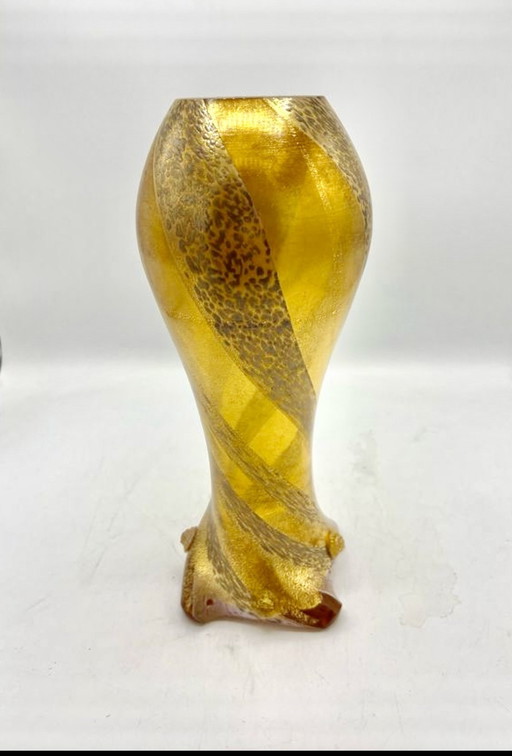 Vase Seguso By Flavio Poli Gold Incrustation Murano Art Glass , Italy 1960S