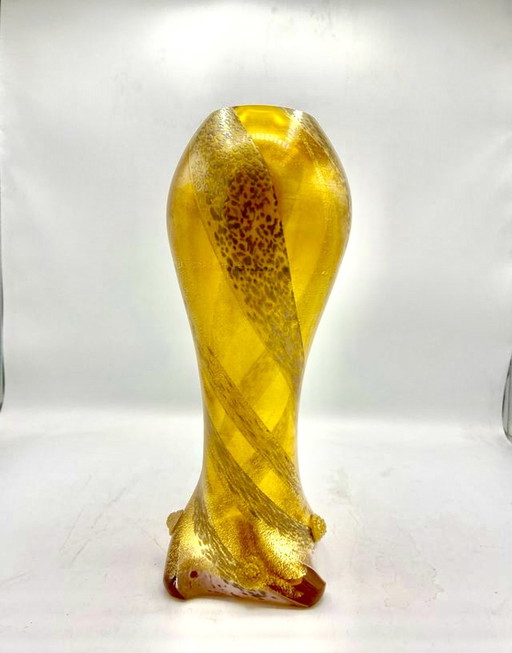 Vase Seguso By Flavio Poli Gold Incrustation Murano Art Glass , Italy 1960S