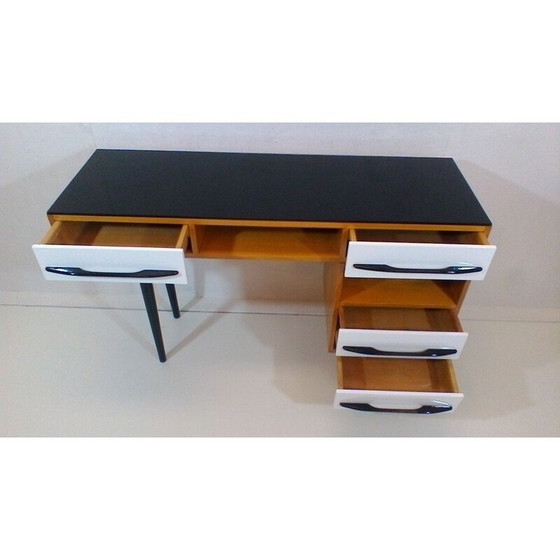 Image 1 of Bureau vintage en bois et vernis de l'architecte M. Pozar, style rétro, 1960.