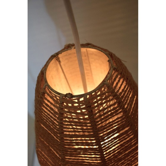 Image 1 of Lustre vintage scandinave, teck, corde, rhodoïd, 1960