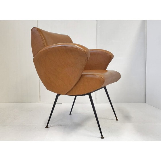 Image 1 of Fauteuil vintage en skaï et acier, années 1950