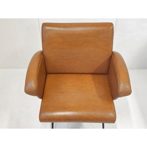 Image 1 of Fauteuil vintage en skaï et acier, années 1950