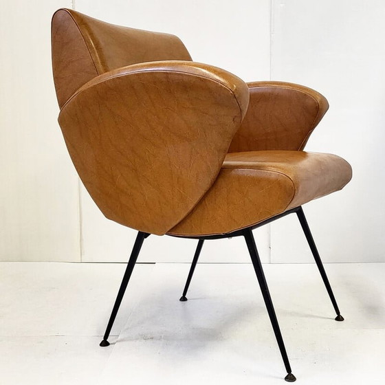 Image 1 of Fauteuil vintage en skaï et acier, années 1950