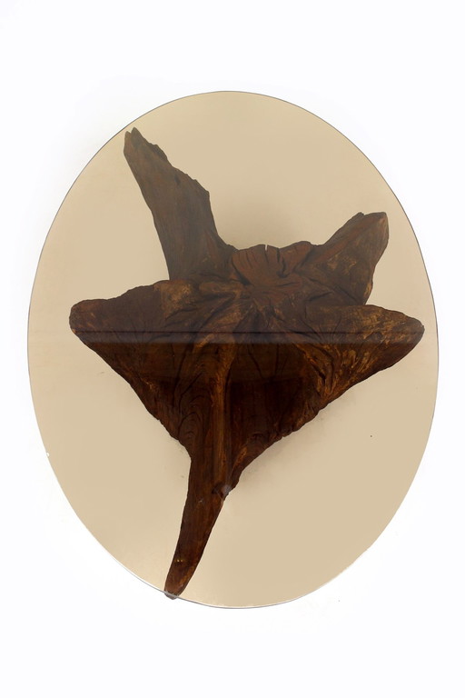 Table basse à plateau de verre en forme de racine d'arbre, Mid Century, 1960S