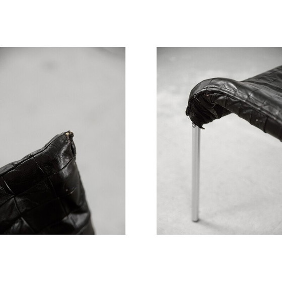 Image 1 of Paire de fauteuils scandinaves vintage en cuir patchwork noir par Ikea, années 1980