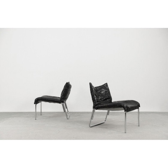 Image 1 of Paire de fauteuils scandinaves vintage en cuir patchwork noir par Ikea, années 1980