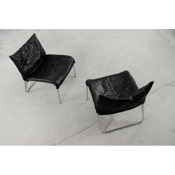 Image 1 of Paire de fauteuils scandinaves vintage en cuir patchwork noir par Ikea, années 1980