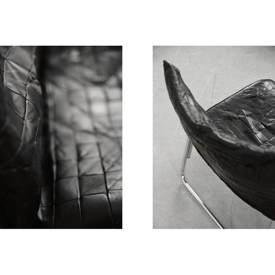 Image 1 of Paire de fauteuils scandinaves vintage en cuir patchwork noir par Ikea, années 1980