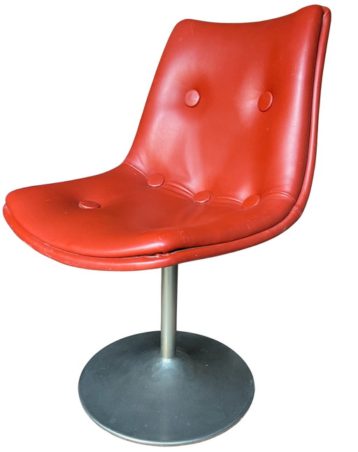 6x Bright Red Leather Tulip Chairs Space Age ‘70s