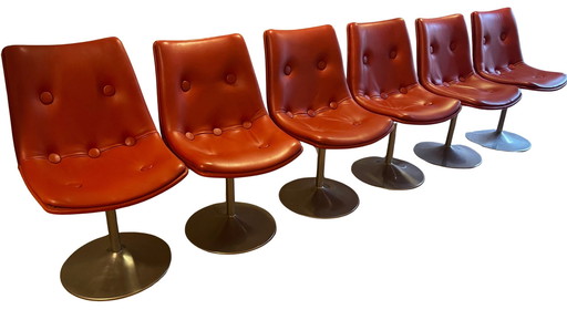 6x Bright Red Leather Tulip Chairs Space Age ‘70s