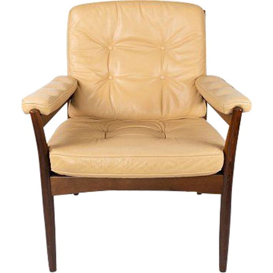 Image 1 of Fauteuil vintage en bois foncé et recouvert de cuir, danois, années 1960