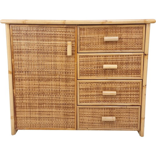 Commode vintage en bambou et rotin, Italie 1980