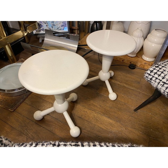 Image 1 of Paire de tabourets tripodes vintage en bois laqué blanc pour Möbelhaus, 1970