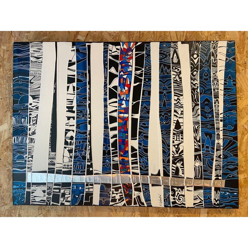 Tableau vintage "Le Vitrail" en métal d'Alain Carpentier