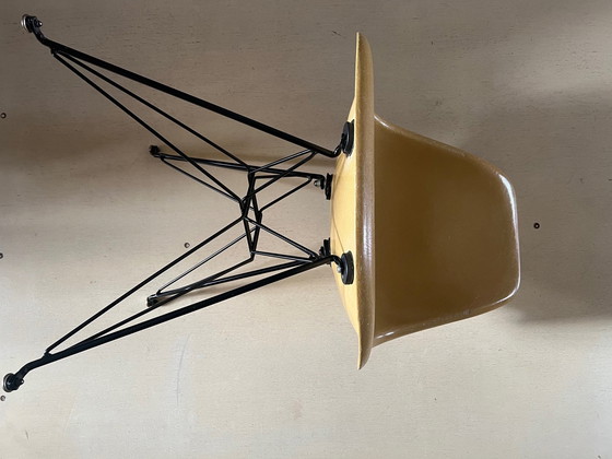 Image 1 of 4X Original Eames For Herman Miller Fiberglass Dsr Side Chair Ochre Light With (New) Black Eiffel Tower Base.