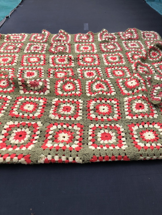 Image 1 of Tapis de lit vintage Tapis crocheté Granny Squares 150 X 130