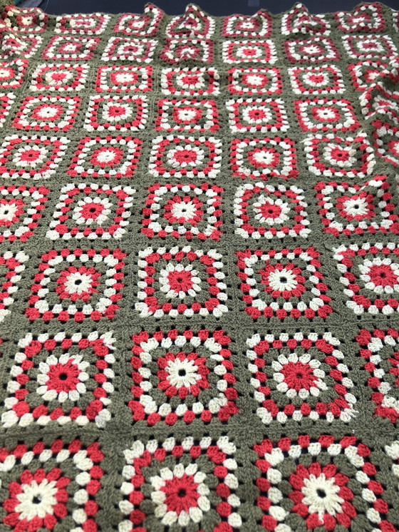 Image 1 of Tapis de lit vintage Tapis crocheté Granny Squares 150 X 130