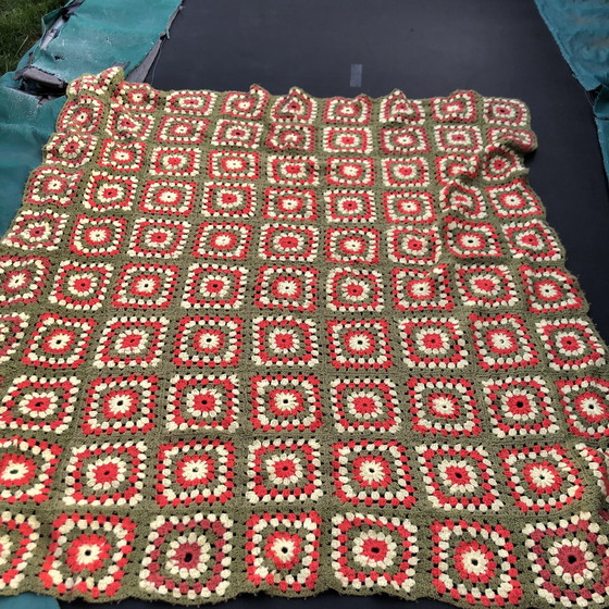 Image 1 of Tapis de lit vintage Tapis crocheté Granny Squares 150 X 130