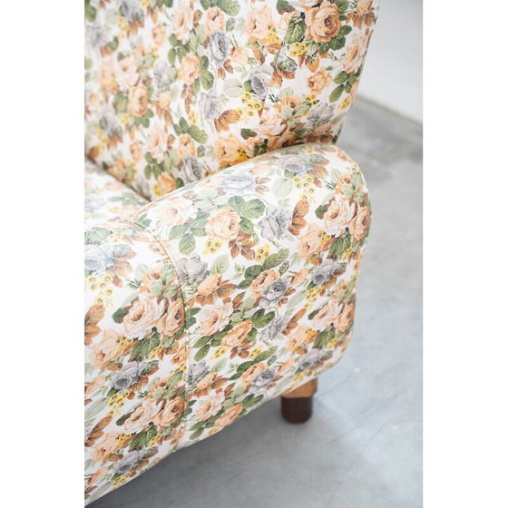Image 1 of Canapé vintage 2 places en bois et tissu floral, 1970
