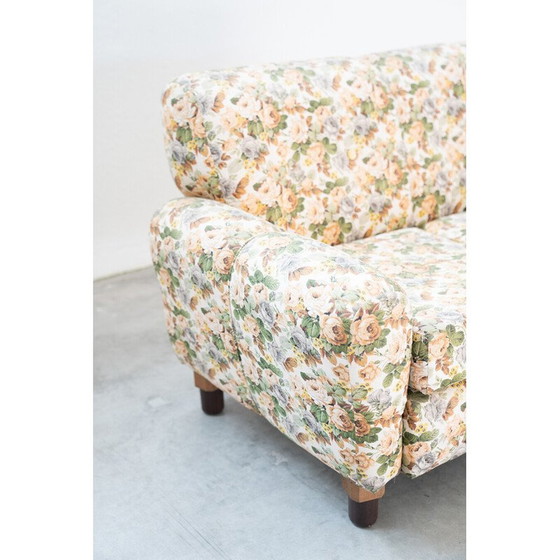 Image 1 of Canapé vintage 2 places en bois et tissu floral, 1970