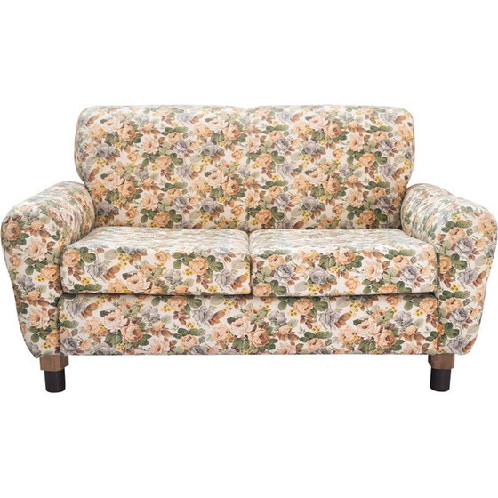 Image 1 of Canapé vintage 2 places en bois et tissu floral, 1970
