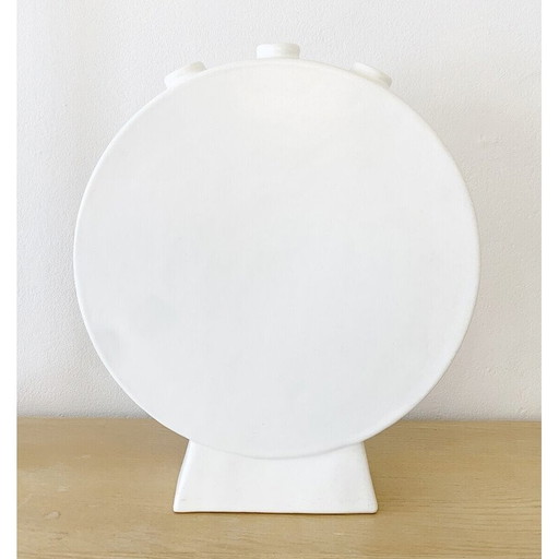 Vase tulipe vintage en céramique blanche par Pol Chambost, France 1940s