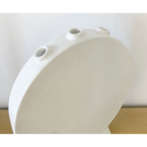 Image 1 of Vase tulipe vintage en céramique blanche par Pol Chambost, France 1940s