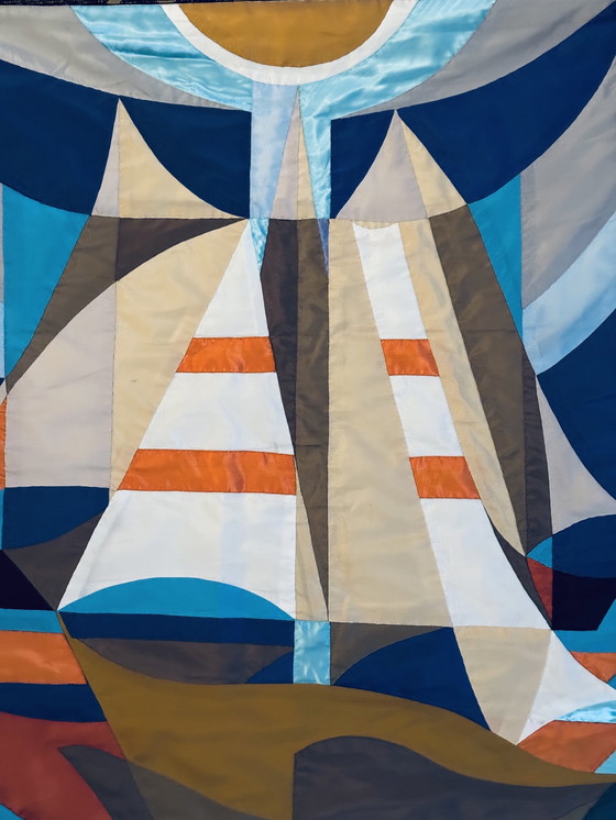 Image 1 of Hans Beers ( 1946 ) Magnifique Œuvre En Patchwork De Soie Vers 1980