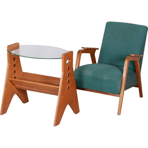 Fauteuil vintage Art Déco en hêtre vert, Tchécoslovaquie, années 1940