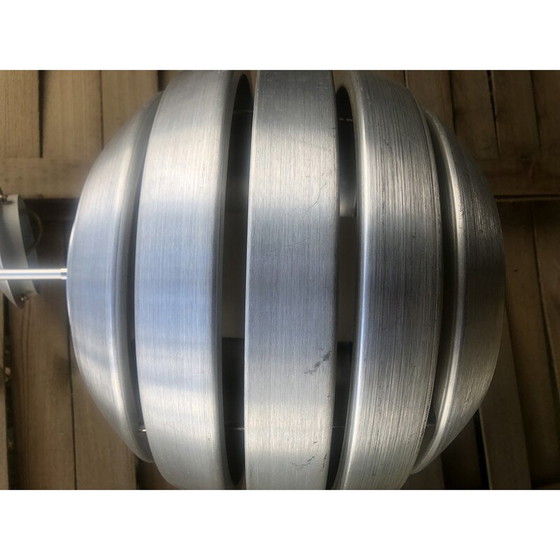 Image 1 of Lampe suspendue vintage en acier poli avec globe cylindrique, 1970