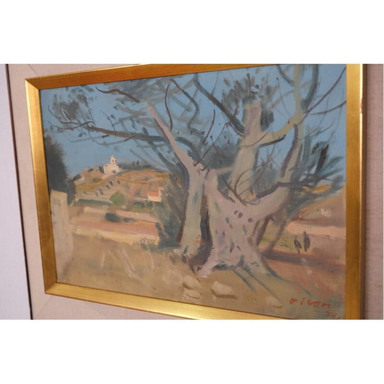 Image 1 of Huile de paysage vintage sur panneau par Ove Olson, années 1960