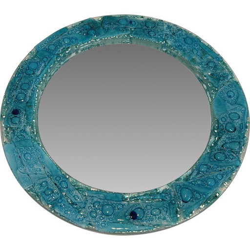 Miroir rond vintage en verre bleuté