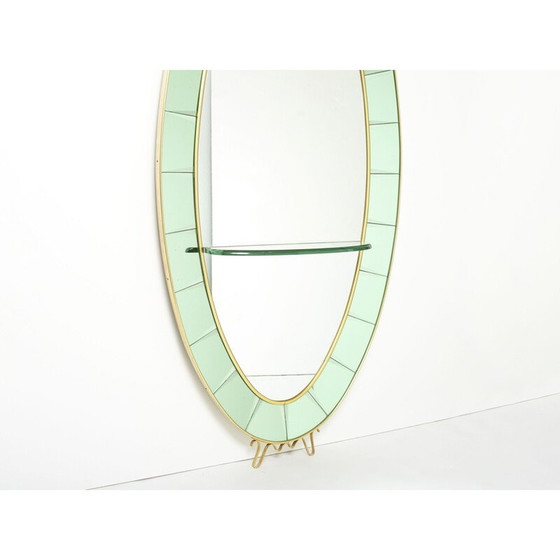 Image 1 of Miroir ovale italien vintage en laiton et cristal vert par Cristal Arte, 1950